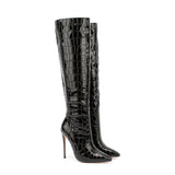 Spring and Autumn New Stiletto Heel Two-Color Snake Pattern Side Zipper Fashion High Heel Boots