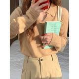 fall outfits women Japanese Style Retro Polo Collar Sweater for Women Autumn and Winter New Design Soft Glutinous Bottoming Sweater Inner Top