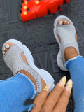 Amozae-Slip On Peep Toe Knitted Sandals