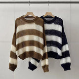 2024 fall fashion trends Autumn New Korean Style Contrast Color Hollow-out Lazy Casual Loose Light All-Match Mohair Striped Sweater