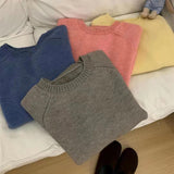 fall outfits women Korean Style Lazy Style round Neck Simple Sweater for Women Autumn and Winter New Solid Color Pullover Design Women's Knitted Top for Women