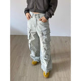 concert outfit New Style Washed Retro Design Multi-Pocket Overalls Women's Fashionable Straight Loose Mop Jeans