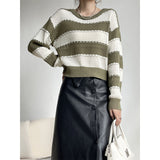 2024 fall fashion trends Autumn round Neck Striped Sweater Women's Autumn Slimming Sweater Bottoming Shirt Top X1332