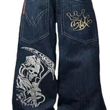 2000s dti Fashion Brand JNCO Hip Hop Embroidered Large Pocket Jeans Men's and Women's Y2g High Street Mopping Wide Leg Pants