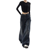 90s streetwear American Retro Street Wide-Leg Pants Design Sense Niche Blue Mopping Pants High Waist Loose High Waist Jeans for Women