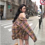 grunge outfits Autumn and Winter New Loose Coat Design Sense Niche Retro Versatile Slimming Plaid Long Sleeve Shirt