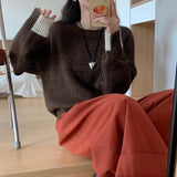 business casual outfits Korean Style Loose plus Size Sweater Women's Pullover round Neck Lazy Style Color Matching Long Sleeve Sweater Autumn and Winter Thickened