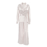 church outfit 2024 Autumn New Nightgown Loose Comfortable Trousers Artificial Silk Casual Women's Home Wear French Suit