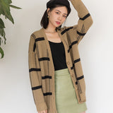 business casual outfits Autumn and Winter New Mid-Length Wool Sweater Coat Striped Sweater Wool Cardigan Women's Processing Customization Small Batch