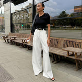 business casual outfits Pure White Trousers for Women 2024 Autumn and Winter High Waist Wide-Leg Pants Elegant Commuter Casual Trousers