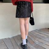 christmas outfit men plus Size Women's Sequined Skirt Female Sweet Cool A- line Skirt 2024 Autumn Chubby Girl High Waist Skirt