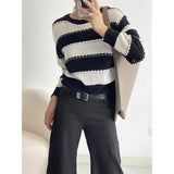 2024 fall fashion trends Autumn round Neck Striped Sweater Women's Autumn Slimming Sweater Bottoming Shirt Top X1332