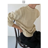 Amozae winter outfits men Autumn and Winter Retro Stitching round Neck Sweater Men's Street Loose Couple Knitted Top Men