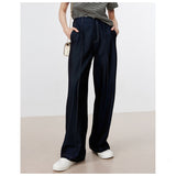 2024 fall fashion trends Retro Hong Kong Style Dark Blue Imitation Jeans Slim Straight Draping Casual Pants Suit Pants Women's Dark Wide Leg Pants