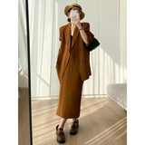 brown fur boots outfit 2024 Autumn and Winter Suit Jacket Women's Korean-Style Fashionable Temperament Draping Not Wrinkle Hip Skirt Two-Piece Suit Fashion