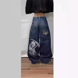 1980s fashion trends E-Commerce Y2g Gothic Style Jeans Men's American High Street Personalized Pattern Loose Straight Wide Leg Jeans