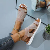 Amozae-Cross-border foreign trade European and American summer women's shoes flying woven hot diamond breathable solid color diamond beach lightweight large size women's sandals