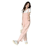 fall outfits women Spring and Autumn New Pink Denim Suspender Pants Women's Korean-Style Loose Small High Waist Straight Jumpsuit