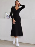 winter outfits men Waist V-neck Dress High Waist Knitted Dress