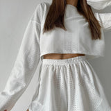 casual summer outfits Autumn and Winter New White Loose Long-Sleeved Shorts Pajamas Two-Piece Home Wear for Women