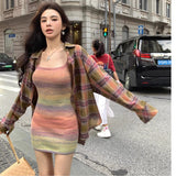 grunge outfits Autumn and Winter New Loose Coat Design Sense Niche Retro Versatile Slimming Plaid Long Sleeve Shirt