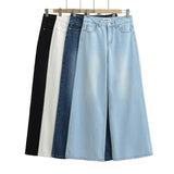 college outfits 2024 Summer New Four-Color Low Waist Wide Leg Horn Mopping Denim Trousers