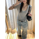 college outfits Cold Senior Schoolmate American Retro Crease Washed Jeans Women's Summer High Waist Straight Pants Trousers 2024 New