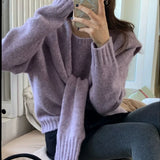 business casual outfits Autumn and Winter Loose Korean Chic Retro Simple round Neck Women's Knitted Pullover Sweater + Shawl Two-Piece Set