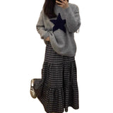 grunge outfits Soft Glutinous Gray College Style Autumn and Winter Sweater Women's Loose Lazy Style Five-Pointed Star round Neck Pullover Sweater Women's Top