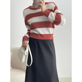 2024 fall fashion trends Autumn round Neck Striped Sweater Women's Autumn Slimming Sweater Bottoming Shirt Top X1332