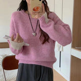 business casual outfits Korean Style Loose plus Size Sweater Women's Pullover round Neck Lazy Style Color Matching Long Sleeve Sweater Autumn and Winter Thickened