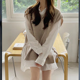 2024 fall fashion trends Long Sleeve Polo Collar Lace-up Loose Shirt Dress Spring and Autumn New Women's Clothing Salt Korean Style Stacked Short Skirt