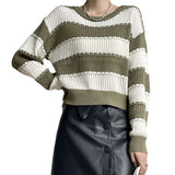 2024 fall fashion trends Autumn round Neck Striped Sweater Women's Autumn Slimming Sweater Bottoming Shirt Top X1332