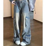 90s streetwear American High Street Vibe Hot Girl Workwear Jeans Women's Small High Waist Loose Slimming Wide Leg Straight Trousers Fashion