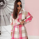 fall fashion Autumn and Winter New Color Flannel Plaid Long Trench Coat Fashion Shirt Woolen Coat