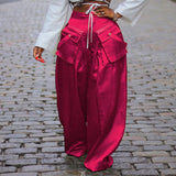 fall 2024 fashion trends Women's Fashion Solid Color Loose Casual Pocket Stitching Wide Leg Pants Trousers