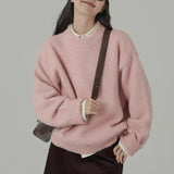 birkenstock clogs outfit fall Autumn and Winter Lazy Style Knitwear Retro New round Neck Loose Solid Color Outer Wear Bottoming Sweater for Women