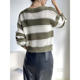 2024 fall fashion trends Autumn round Neck Striped Sweater Women's Autumn Slimming Sweater Bottoming Shirt Top X1332