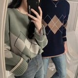 college outfits Chic Autumn New Retro British Plaid Pullover Sweater Plaid Sweater Loose Couple Sweater for Women