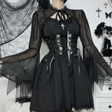 pretty halloween costumes Cf194 Dark Style Short See-through Top Women's Lace Stitching Lace-up Burnt-out Cuff Blouse