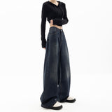 90s streetwear American Retro Street Wide-Leg Pants Design Sense Niche Blue Mopping Pants High Waist Loose High Waist Jeans for Women