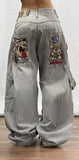 2000s dti Fashion Brand JNCO Hip Hop Embroidered Large Pocket Jeans Men's and Women's Y2g High Street Mopping Wide Leg Pants