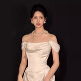 dress Light Wedding Dress 2024 New off-Shoulder Satin Outdoor Yarn Small High-Grade Bridal Wedding Dress