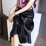 buisnesscore outfit women High Waist Acetate Skirt Women's Mid-Length Acetate Satin Sheath Fishtail A- line Skirt Long Skirt