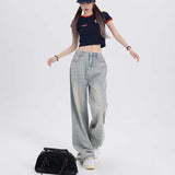 Amozae backpack inspo Visual Manual Casual Versatile Korean Style Loose Design Wide Leg Pants Regular Lengthened Jeans