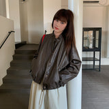 fall outfits 2024 The Blank Korean Style Elegant Simple Leather Jacket Women's Short Long-Sleeved Top Outer Wear 