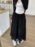 church outfit Spring 2024 New French Gentle Style Lace Stitching Ruffled Cake Skirt Western Style All-Match Fairy Skirt