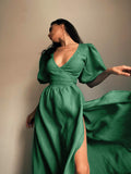 Amozae Back to college Elegant O Neck Hollow Out Green High Waist Backless Party Maxi Dress Vestidos Holidays