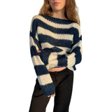 2024 fall fashion trends 2024 Winter New Sweater Women's round Neck Striped Loose Lazy All-Match Long Sleeve Knitted Sweater Women