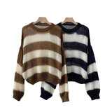 2024 fall fashion trends Autumn New Korean Style Contrast Color Hollow-out Lazy Casual Loose Light All-Match Mohair Striped Sweater